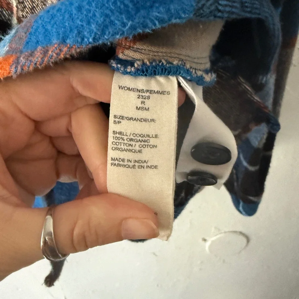 Woolrich Plaid Button Up Shirt Jacket Blue Orange Black Womens S P Outdoor Cabin - Picture 8 of 11